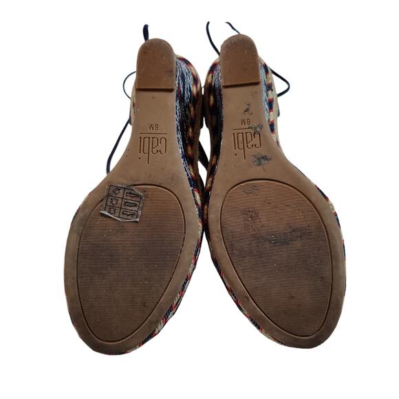 Cabi Women's Sz 8 Isla Navy Orange Espadrille Wedge Suede Sandals Ankle Wrap - Picture 8 of 10